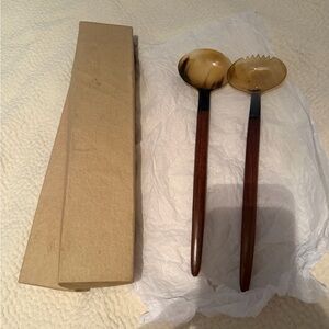 Wood Handle Salad Servers with Amber-Tone Serving Heads